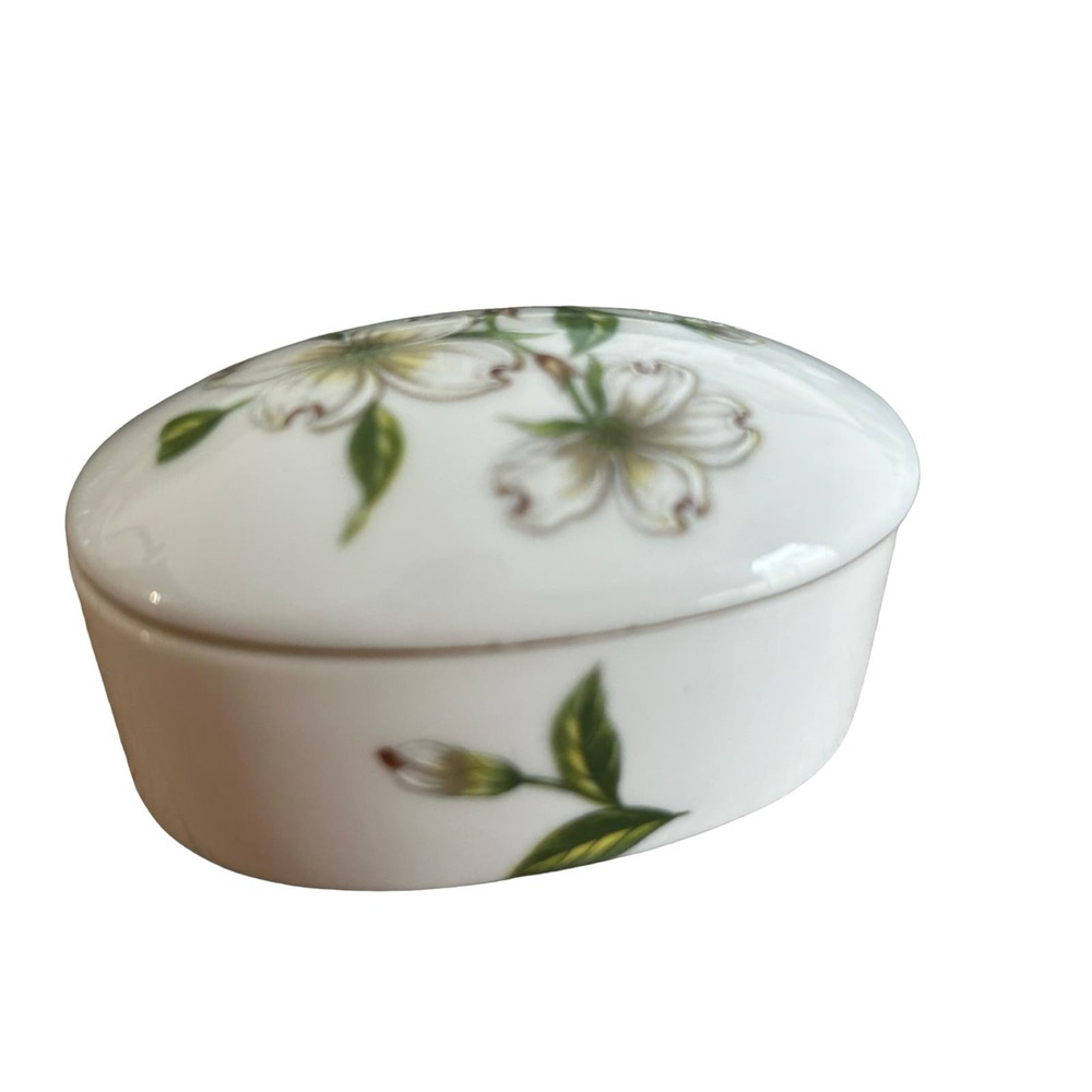 Lefton Hand Painted‎ Dogwood Oval Trinket Dish China Porcelain 02872 Vintage